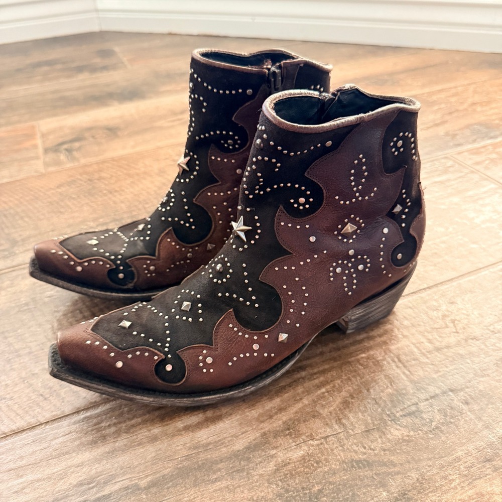 Old Gringo Women Lanai Distressed Studded Vesuvio Leather Ankle Bootie, Brown 9